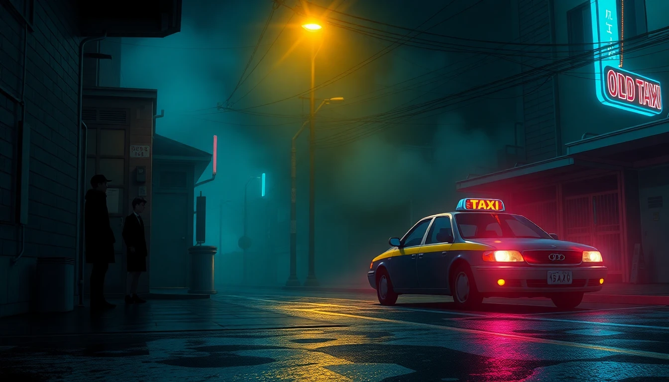 A narrative-driven anime scene inspired by "Odd Taxi", featuring anthropomorphic characters in a moody, urban setting at night. The atmosphere is mysterious and cinematic, with neon lights reflecting off wet pavement, subtle fog in the air, and hints of hidden stories—like a shadowy figure watching from an alley, or a taxi with glowing headlights parked under a flickering streetlamp. Stylized, richly detailed, with a slightly surreal and noir aesthetic. High resolution, anime art style, wallpaper format