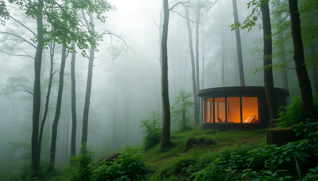 Reading in the misty green forest
